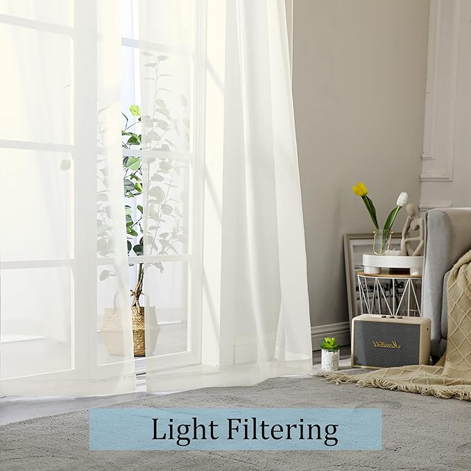OWENIE Sheer Curtains 84 inch Length, Ivory Sheer Cutains 2 Panels Set for Bedroom/Living Room, Rod Pocket Voile Fimly Drapes, 2pcs, Each 42" W x 84" L