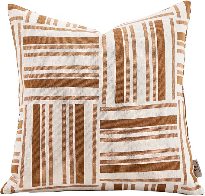 Premium Throw Pillow Covers 18x18 Inches - Tawny Birch Mosaic Grid Chenille Jacquard Embroidery Decorative Couch Pillow Covers for Living Room Bedroom Sofa Home Décor