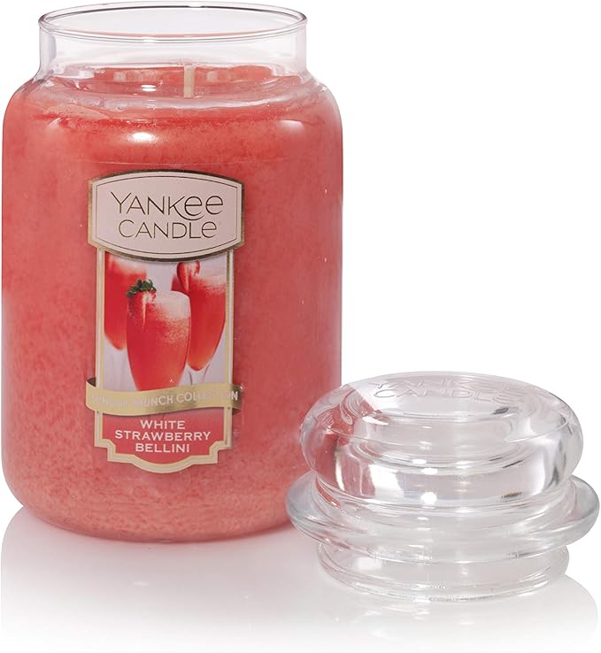 Yankee Candle White Strawberry Bellini Scented, Classic 22oz Large Jar Single Wick Candle, Over 110 Hours of Burn Time