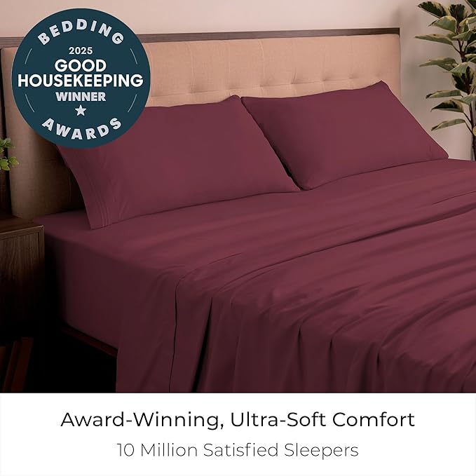 Mellanni King Sheets Set - 4 PC Iconic Collection Bedding - Hotel Luxury, Extra Soft, Cooling Bed Sheets - Wrinkle, Fade, Stain Resistant (King, Burgundy)
