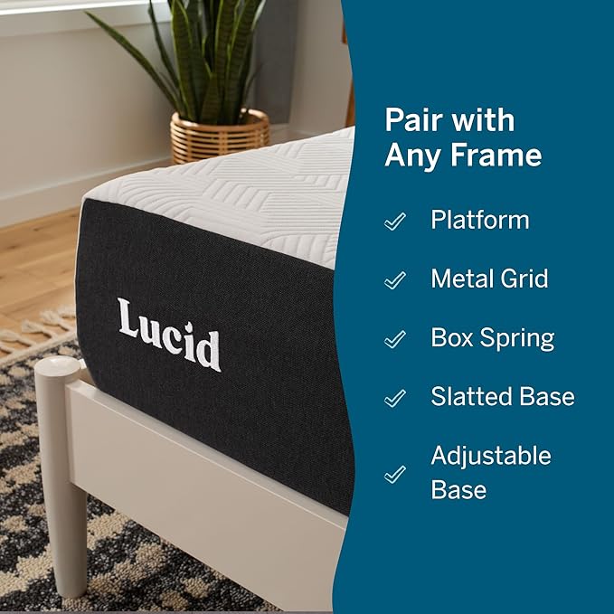 Lucid 10 Inch Memory Foam Mattress - Firm Feel - Infused with Refreshing Bamboo Charcoal and Cooling Gel - Bed in a Box - Temperature Regulating - Pressure Relief - Breathable - California King Size