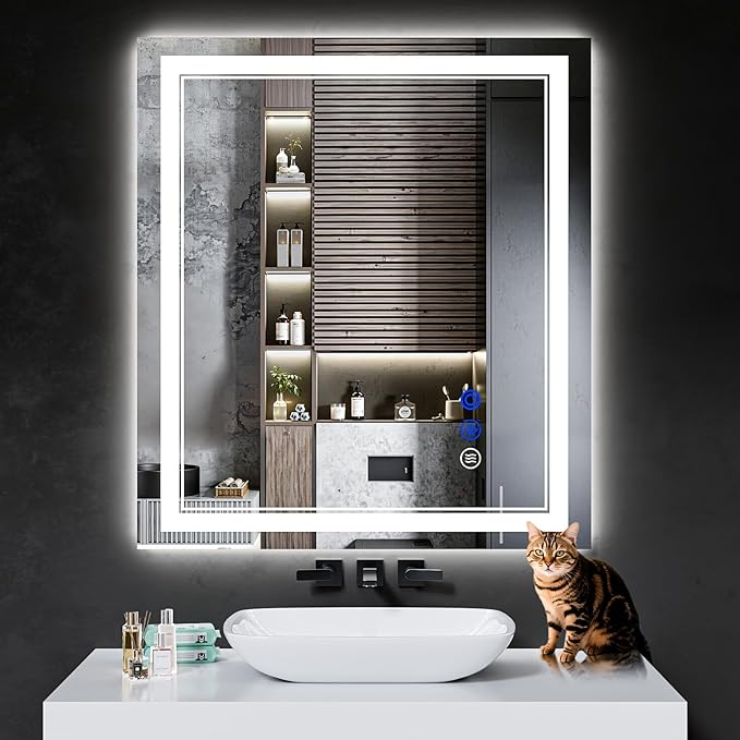 36"x32" LED Bathroom Mirror with Anti-Fog, Stepless Dimmable Lights, 3 Color Modes, Shatter-Proof Tempered Glass, Memory Function & Waterproof Design