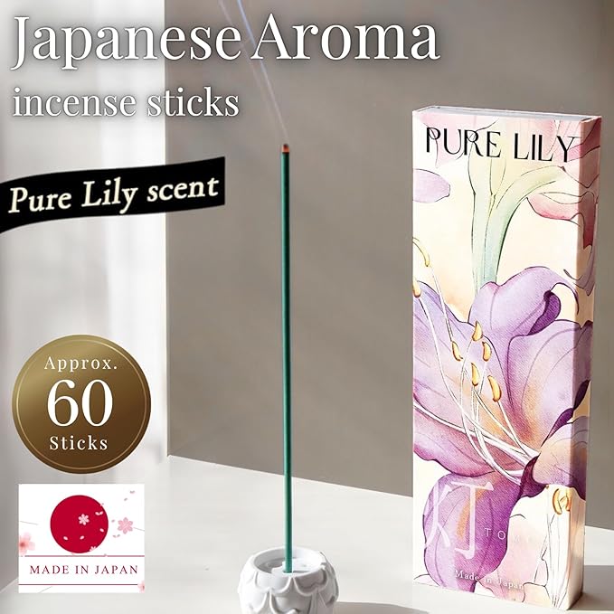 Luxury Japanese Incense Sticks 60sticks Pure Lily Bergamot Vanilla Jasmine Coreless Low Smoke Natural Charcoal Free Non Toxic Aromatherapy Meditation Calming Stress Relief Relaxation Yoga TOMORI
