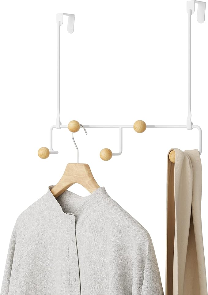 Umbra Estique Over The Door Coat Rack & Multi-Use Organizer, For Coats, Bags, Hats & More, Small, White/Natural