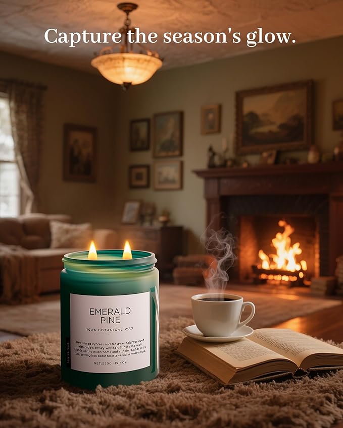 M&SENSE Pine Scented Candles Natural Soy Wax Clean Non Toxic 19.4oz 110 Hours Large Long Lasting Christmas Winter Scented 2 Wicks Candle Gift for Holiday & Family Friends Teachers