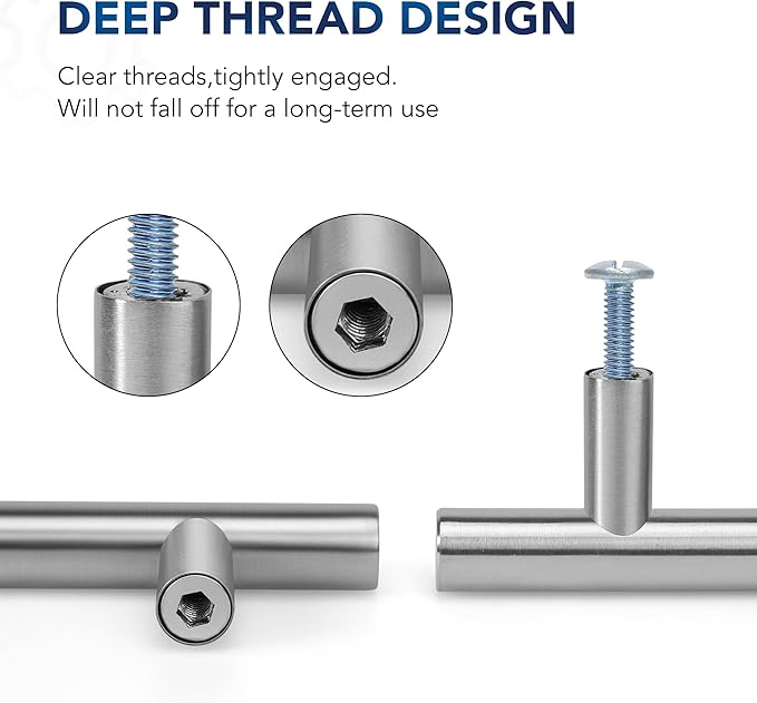 JOY DECOR 45 Pack Cabinet Handles, Brushed Nickel Cabinet Pulls, 4 in Hole Center Kitchen Cabinet Handles, Stainless Steel T Bar Handles for Dresser Drawers