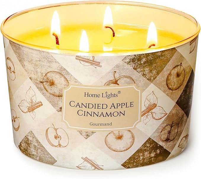 HomeLights Large jar Candle | 4-Wick Long-Lasting Scented Candles, 18oz Natural Soy Wax Candle for Home Scented, Rustic Modern Gifts for Women & Men, Candied Apple Cinnamon