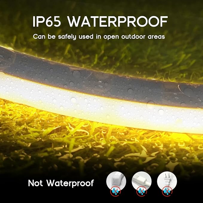 LED Strip Lights Warm White 3000K,98.4ft 110-120V Neon Rope Lights,Flexible Silicone Outdoor Waterproof Neon Strip Lights for Bedroom,Mirror,Kitchen Cabinet, Living Room,Halloween Decor
