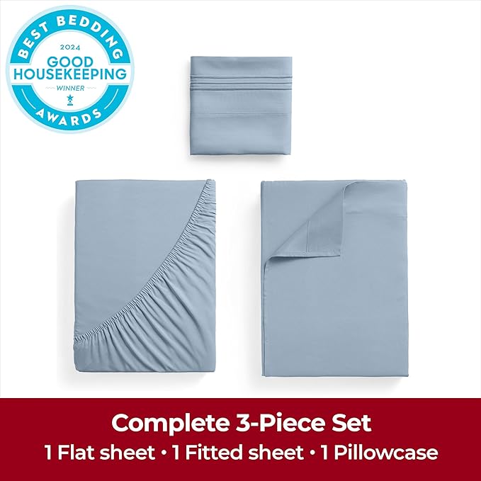 Mellanni Twin XL Sheets Set - 3 PC Iconic Collection Bedding - Hotel Luxury, Extra Soft, Cooling Bed Sheets - Wrinkle, Fade, Stain Resistant (Twin Extra Long, Blue Hydrangea)