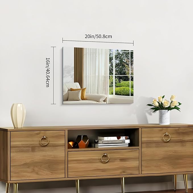 Frameless Mirror 16"x20", Rectangle Bathroom Mirror, Shatterproof Vanity Mirrors Polished Edge, Unframed Mirrors for Wall Hangs Horizontally or Vertically for Home Gym Bedroom Living Room