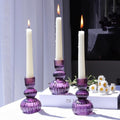 Woho Set of 6 Purple Taper Candle Holders 4.3" H for Halloween Decorations, Vintage Ribbed Glass Candlestick Holders for Wedding Table Centerpiece, Candle Sticks Holder Decor for Holiday Home Decor