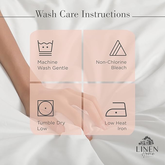 Linen Home 100% Cotton Percale Sheets Twin Size, Brushed Rose, Deep Pocket, 3 Pieces Set - 1 Flat, 1 Deep Pocket Fitted Sheet and 1 Pillowcase, Crisp Cool and Strong Bed Linen