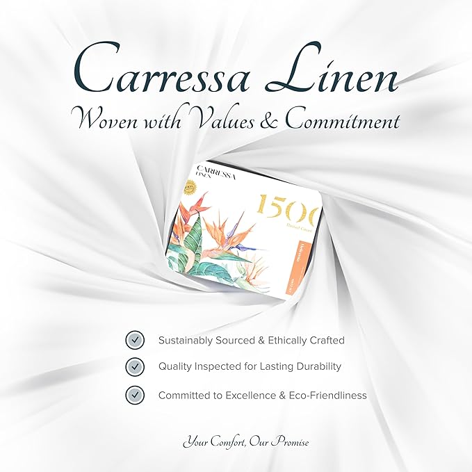 Carressa Linen 100% Egyptian Cotton Sheets Queen Size Bed Set - Luxury 1500 High Thread Count Egyptian Cotton Queen Sheet Set (4 PC, Ivory), 17" Deep Pocket, Silky Soft, Cooling, Sateen Weave Bedding