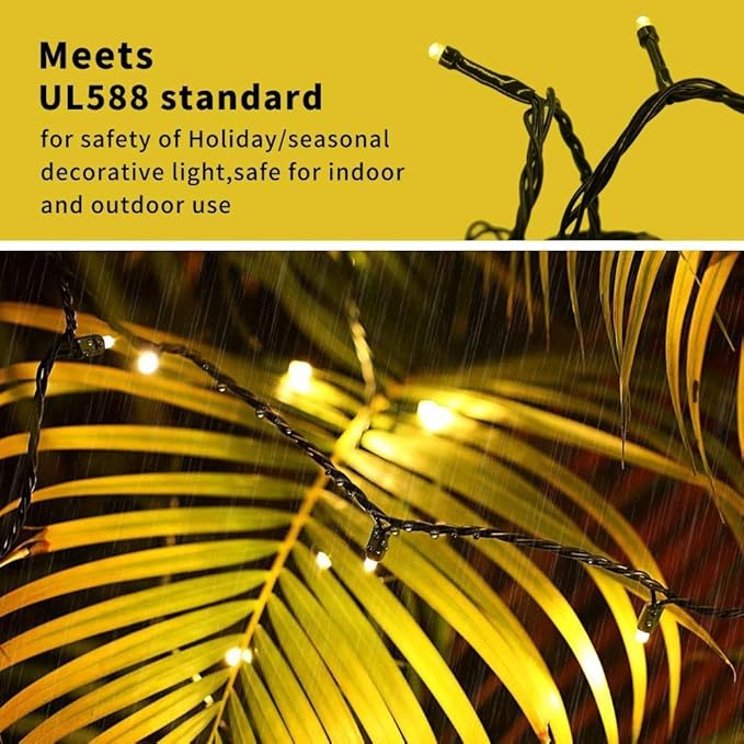 Christmas String Lights End-to-End Plug 8 Modes 108FT 300 LED IP55 Outdoor Waterproof UL Certificated Indoor Fairy Lights Garden Patio Wedding Christma Trees Parties Decoration Warm White