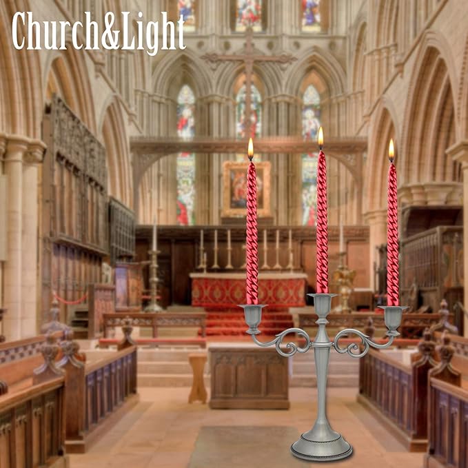 3-Candle Metal Candelabra Candlesticks Holder for Formal Events, Wedding, Church, Holiday Décor, Halloween – Taper Candle Holder Stand Centerpiece Elegant Decoration Piece for Table,Pewter