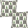 Winter Throw Pillow Covers 18x18 - Buffalo Plaid Pillowcase Set of 2 Christmas Tree Square Cushion Covers for Sofa Couch Bed