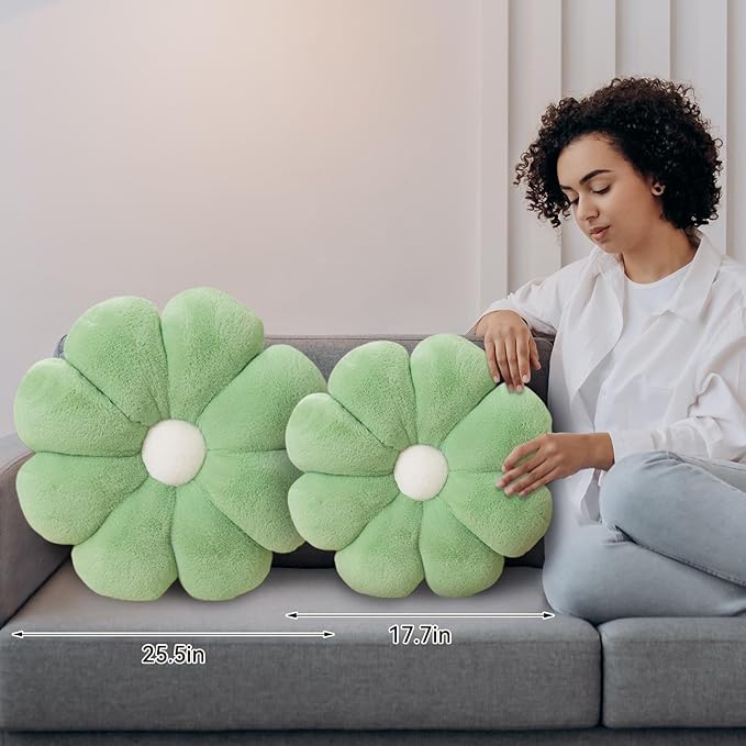 Sage Green Throw Pillows, Flower Pillow, 17.7In Flower Shaped Pillow, Floor Cushion, Room Decor Throw Pillows, Cute Decorative Pillows for Bed Sofa (45CM Green)