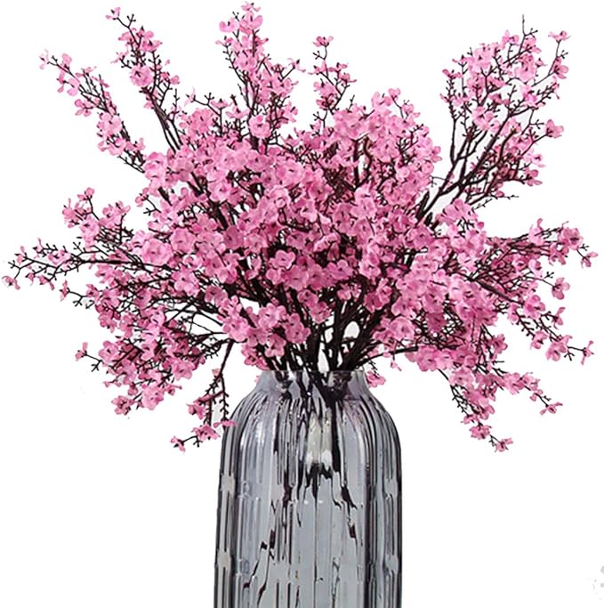 JAKY-Global Babys Breath Fabric Cloth Artificial Flowers 6 Bundle European Fake Silk Plants Decor Wedding Party Decoration Bouquets Real Touch DIY Home Garden(Pink)
