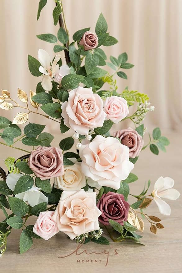 Ling's moment 2pcs Wedding Flowers Garland Artificial Floral Swag Arch Decorations Greenery Arrangements Dusty Rose Cream Ceremony Reception Garden Easel Wall Entryway Outdoor Board(NOT Include Sign)