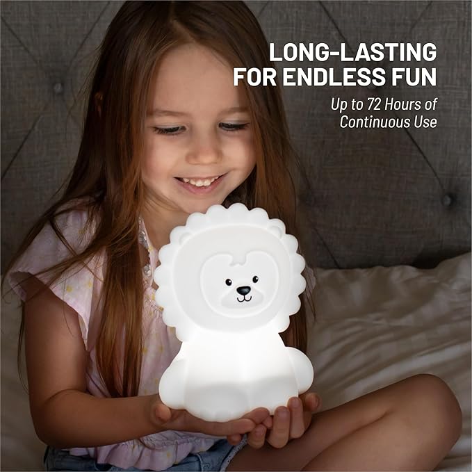 Lumipets Remote Control Silicone Night Light for Kids - Lion Design with 9 Soft Colors & Sleep Timer - Rechargeable, Battery-Operated Lamp for Bedroom | Baby Nursery, Toddler, Girls, Boys