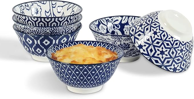 Selamica Ceramic Mini Bowl Set, 4 oz Dipping Bowls for Snack Side Dishes Condiment, Set of 6, Vintage Blue
