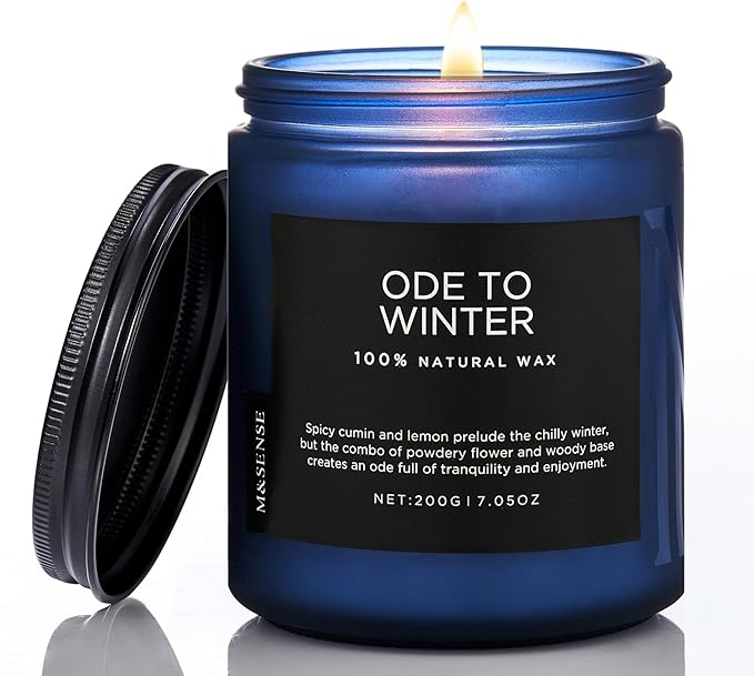 M&SENSE Ode to Winter - Lavender & Sandalwood Scented Candle for Relaxing Natural Soy Wax Non Toxic Cotton Wick Winter Scent, 7.05oz Up to 50 Hours Burn Time Gifts for Home