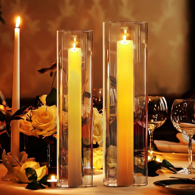 Hurricane Candle Holder,Open Ended Glass Candleholder Multiple Size Choices,Clear Cylinder Glass Candle Holder for Wedding Centerpieces, Home Decor(6 PCS,H:12" D:4")