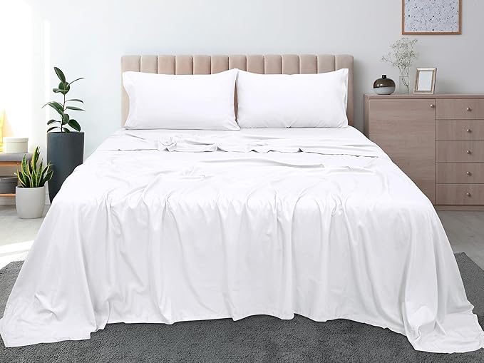 Royale Linens 300 Thread Count 100% Long Staple Combed Cotton Flat Sheet - Super Soft - Top Sheets - Queen Flat Sheet Sold Separately - Breathable, Cool & Crisp Percale Sheets Only (Queen, White)