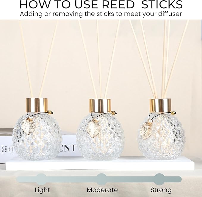 4Pcs Reed Diffuser Set with Metal Golden Decoration, 3.5oz Empty Reed Diffuser Bottles with 20Pcs Reed Diffuser Sticks, Unique Design Bottles for Home and Office(Spiky Ellipsoidal)
