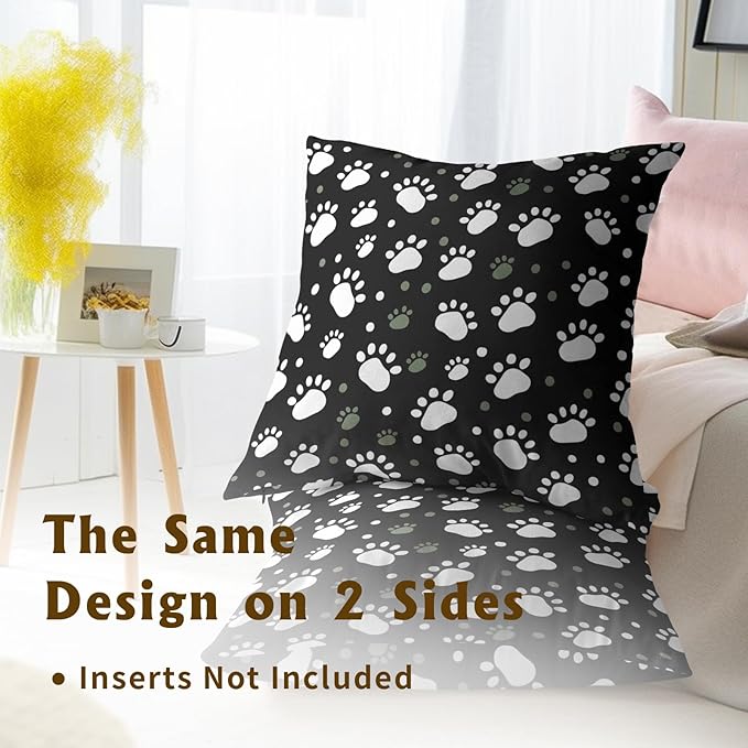 Paw Print Throw Pillow Covers - 16x16 Animal Dog Cat Paw Pillow Cases for Porch Patio Outdoor Indoor Home