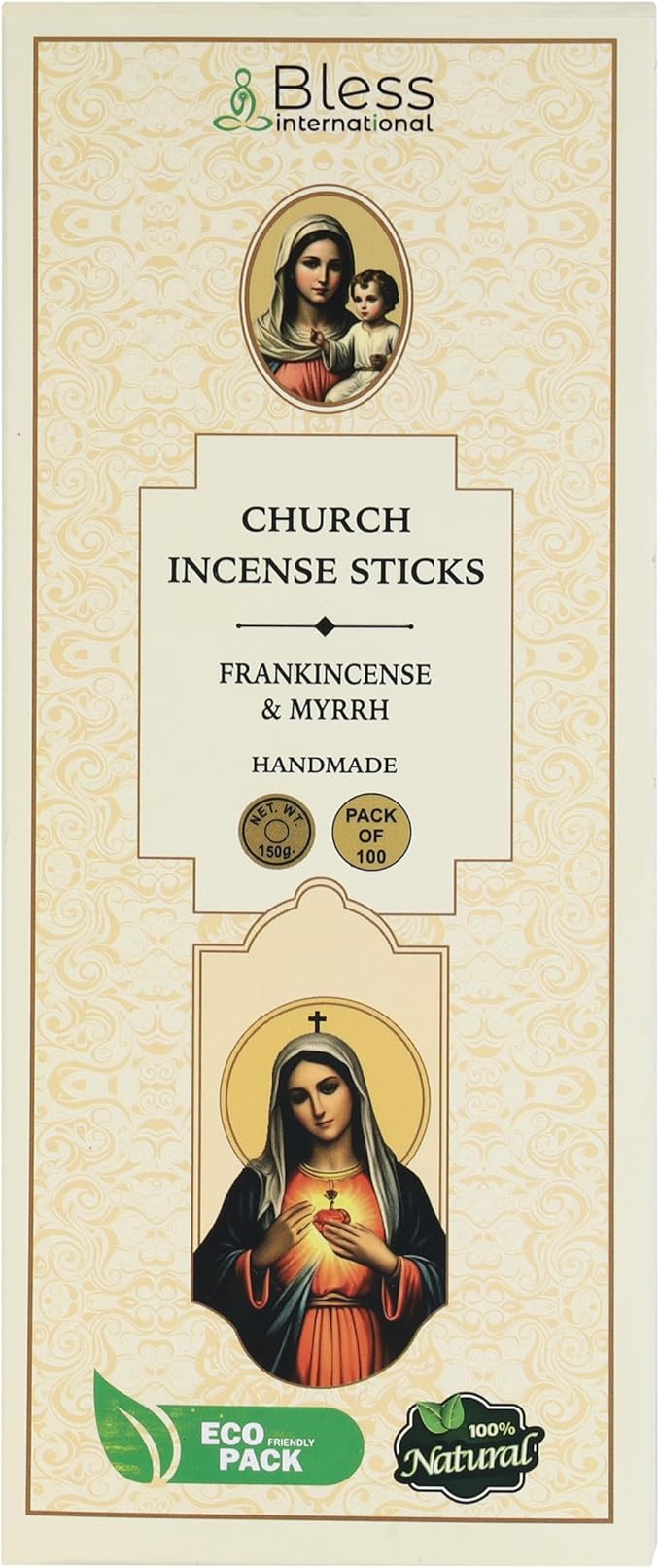Bless-Church-Frankincense-and-Myrrh 100%-Natural-Handmade-Hand-Dipped Organic-Chemicals-Charcoal-Free Purification-Relaxation-Positivity-Meditation Best-Woods-Scent (100 Sticks(5.25 OZ))