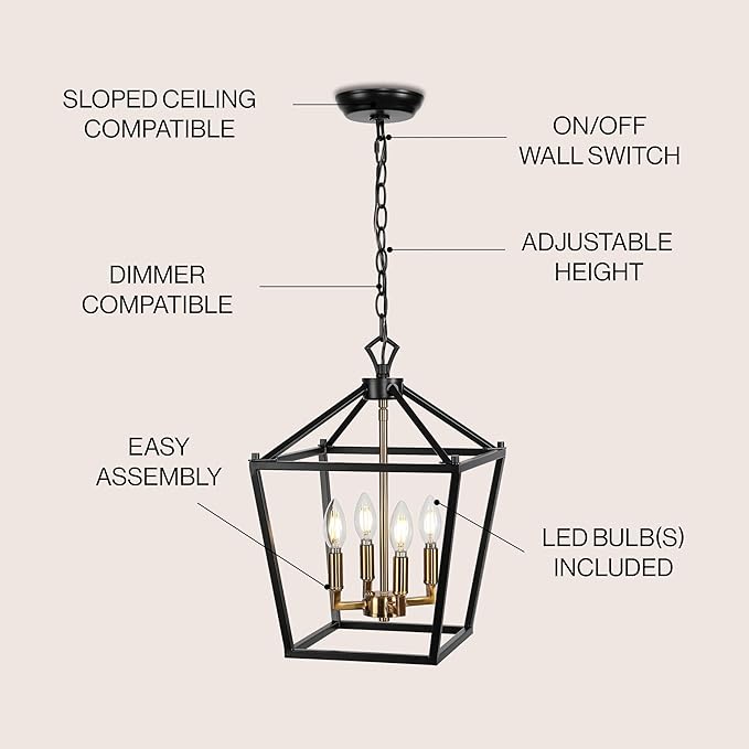 JONATHAN Y JYL7436D Pagoda Lantern Dimmable Adjustable Metal LED Pendant Classic Traditional Farmhouse Dining Room Living Room Kitchen Foyer Bedroom Hallway, 12 in, Oil Rubbed Bronze/Brass Gold