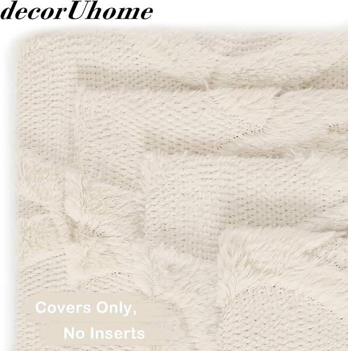 decorUhome Set of 4 Beige Throw Pillow Covers 18x18 Inch, Neutral Decorative Soft Plush Faux Wool Couch Pillow Covers, Farmhouse Pillow Cases for Living Room Bed Sofa