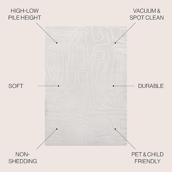 JONATHAN Y Graphic Lines High-Low Indoor Area Rug 5X8 White/Cream, Alcina Modern Scandinavian for Living Room, Bedroom, Kitchen, Easy-Cleaning, High Traffic, Pet-Friendly, Non-Shedding SND102B-5
