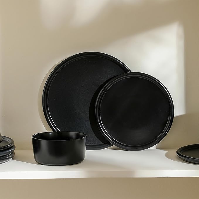 Stone Lain Eden 4-Piece Salad Plate Set Stoneware, Black