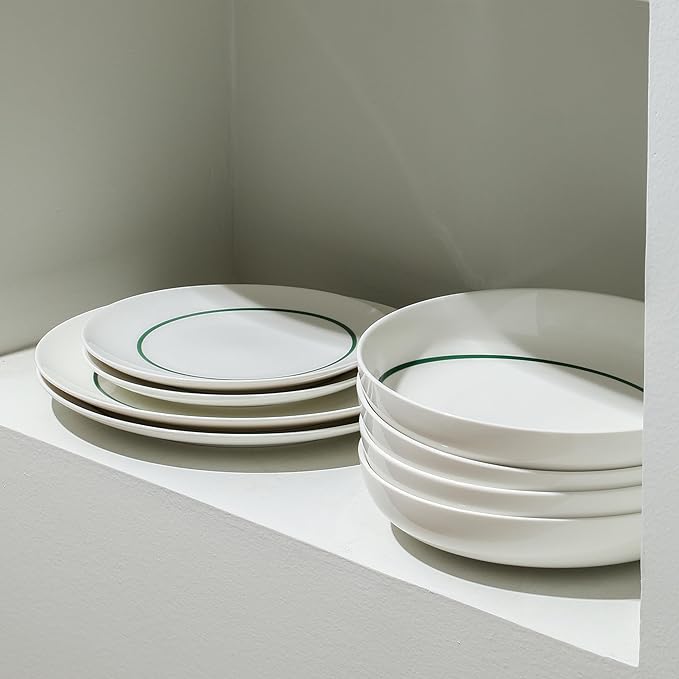 Stone Lain Luna 24-Piece Porcelain Dinnerware Set, Plates and Bowls Set, Dish Set for 8, Green