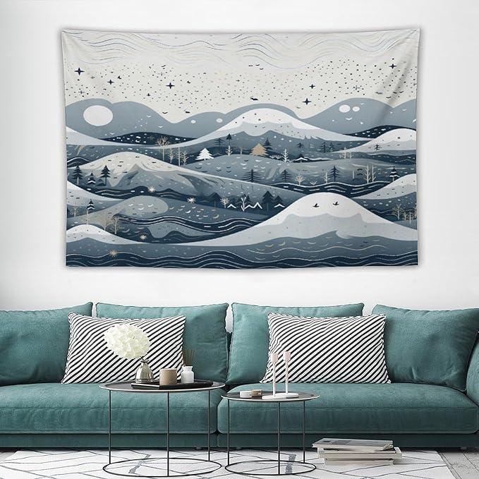 MaSiledy Tapastry's Wall Hanging Snow Mountain Scandinavian Winter Tapestry Rustic Country Holiday Wall Art Tapestry for Bedroom Aesthetic for Bedroom Aesthetic Home Decor 40"x60"