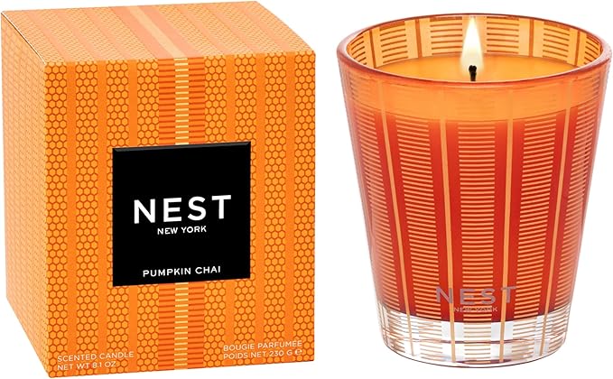 NEST New York Scented Classic Candle, Pumpkin Chai - 8.1 oz - Up to 60-Hour Burn Time - Reusable Glass Vessel