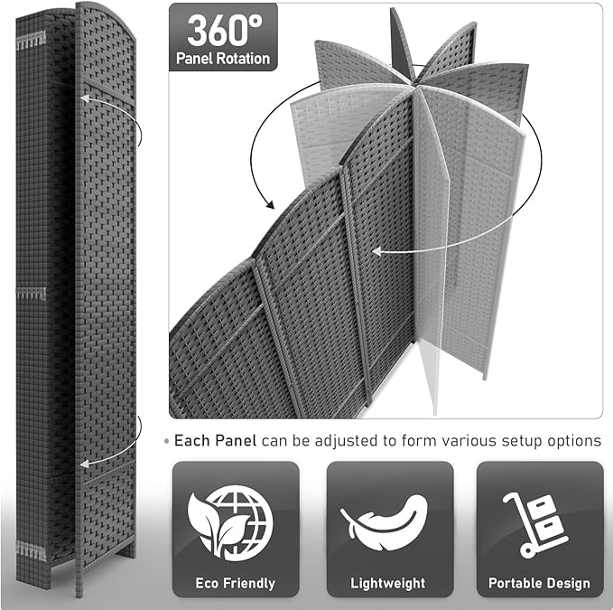 Sorbus 8 Panel Room Divider 6 ft. Tall - Privacy Screen, Extra Wide Double Hinged Panels, Mesh Hand-Woven Design, Partition Room Dividers and Folding Privacy Screens, Wall Divider for Room Separation