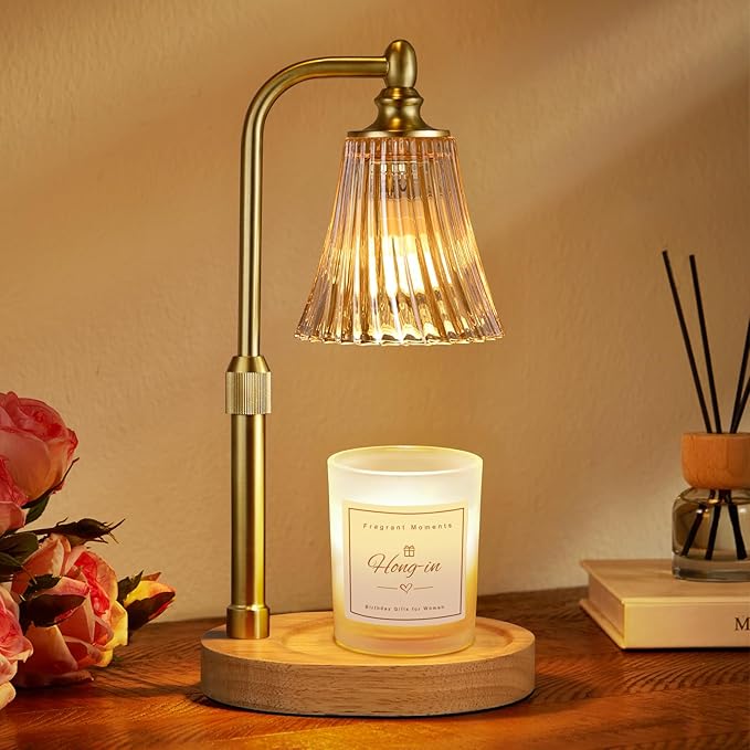 Amber Candle Warmer Lamp with Timer Dimmable,Birthday Gifts for Women Mom,Adjustable Height Wax Melt Warmer for Jar Candles,House Warming Gifts New Home,Ideal for Office,Dorm,Bedroom Home Decor
