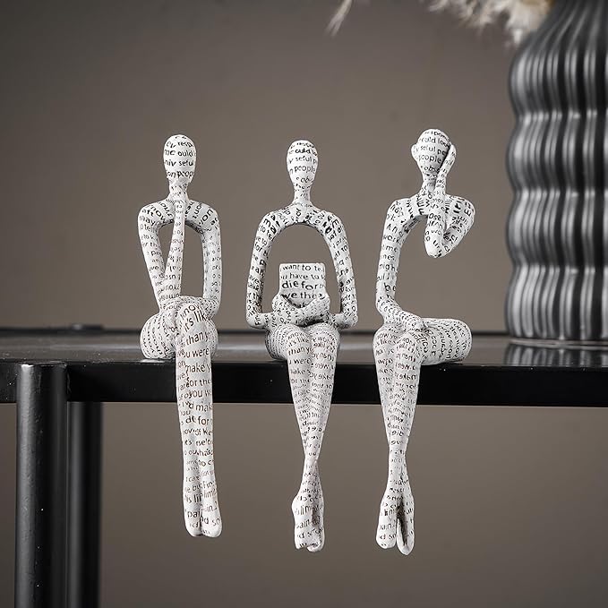 FJS Thinker Sculpture Statue White Home Decor, Modern Abstract Art Figurines for Bookshelf Desk Office, Decorations for Living Room Accent, Gift for Book Lovers