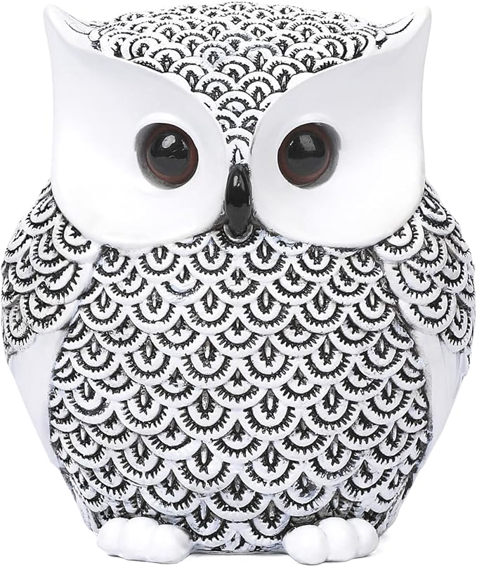 Artpaul Owl Decor Home Décor Accents Small Decor Items for Shelf Owl Figurines Home Decor Owl Decorations for Home, Office, Gifts for Owl Lover (White)