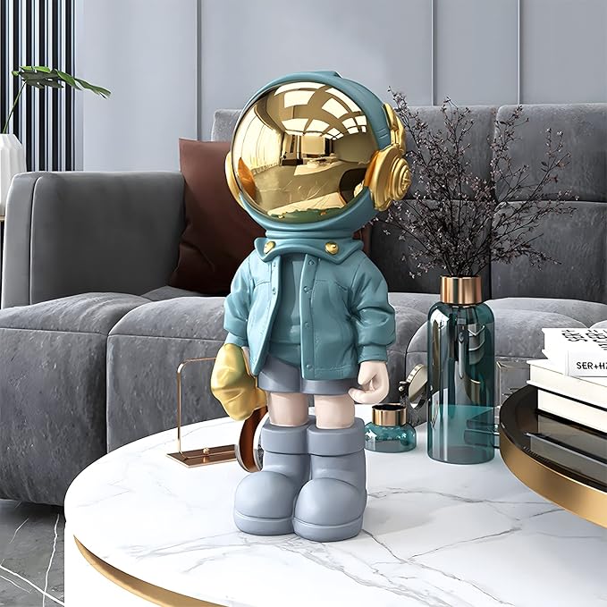 Figurine Statue Astronaut Sculpture Spaceman Decor,Sculpture for Home Decor,Arts Blue Shelf Decoration,Cool Metal Mask Table Decor,Large Spaceman Figure Ornament