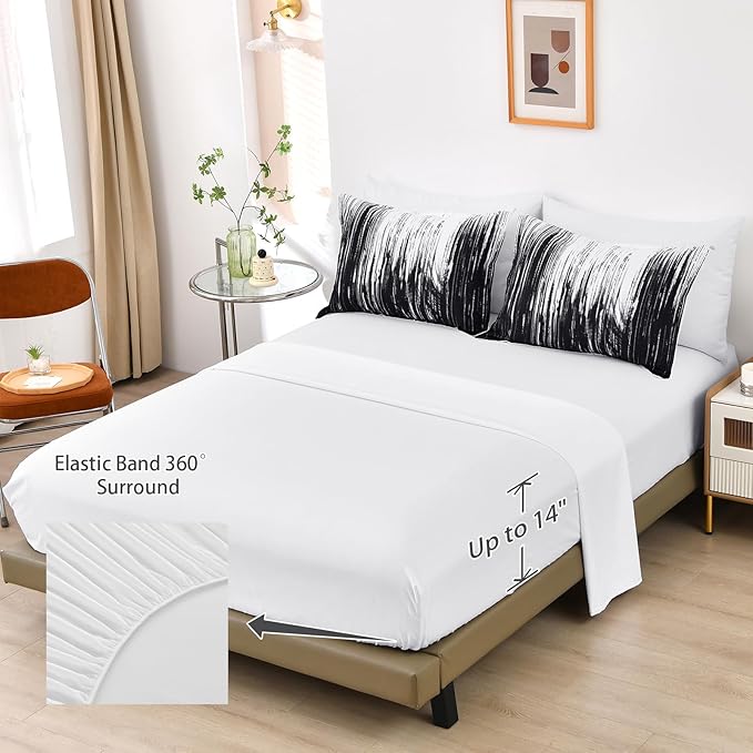 Dinjoy Ombre Black Comforter Set Queen Size Gradient Black White Boho Bedding Set for Teen Men Women 7 Pieces Bed in A Bag Bohemian Bed Set with Comforter, Sheets, Pillowcases & Shams