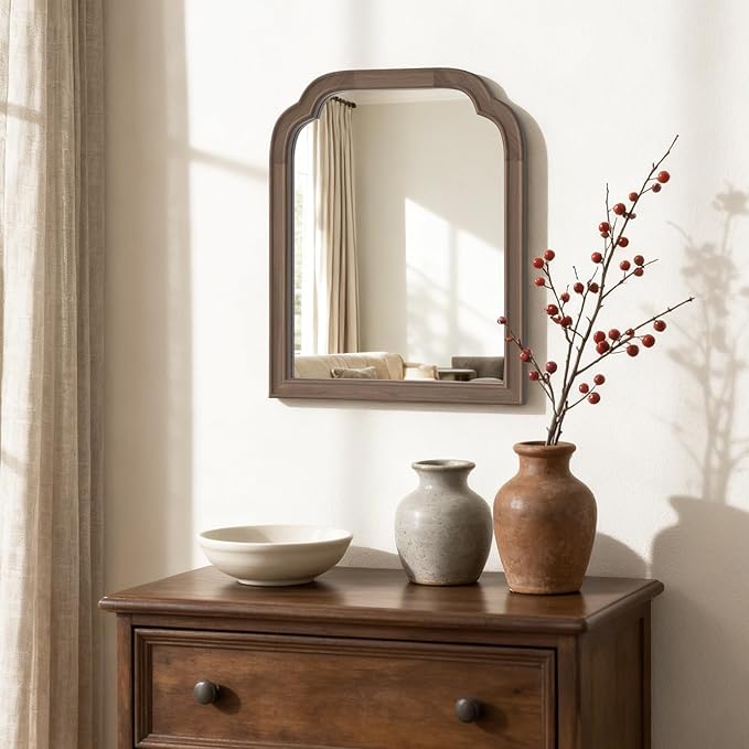 HOMECOOKIN Wood Bathroom Mirrors for Wall Mounted, 16" x 20" Rustic Wood Frame Wall Mirrors Decorative for Living Room or Bedroom Vanity Mirror (WN) B