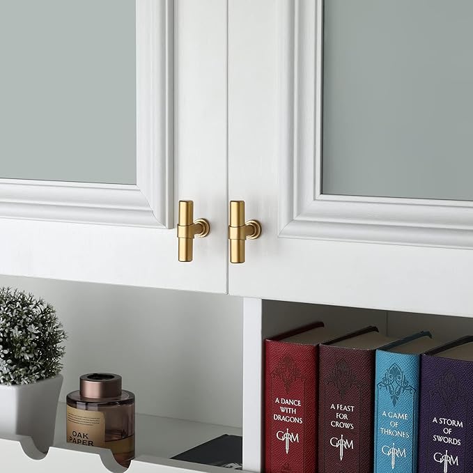 LONTAN 20 Pack Gold Cabinet Knobs Matte Gold Kitchen Cabinet Knobs for Dresser Drawers Brushed Gold T-bar Hardware for Dresser Bathroom