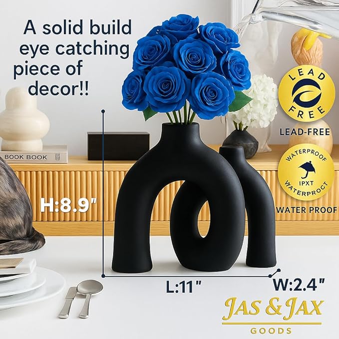 Matte Black Vase Set - Hug Donut vase, Black Ceramic Vases, Home Decor, Modern Minimalist Decorative Vase, Table Centerpiece, Bookshelf, Office Entryway,Console,Fireplace,bedrooms(Matte Black)