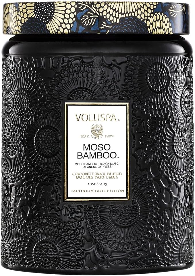 Voluspa Moso Bamboo, Large Candle Jar, 18 ounce, 100 Hour Burn Time, Coconut Wax for Clean Burning, Handcrafted in the USA