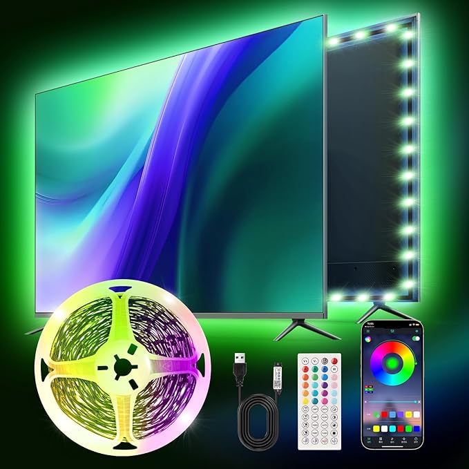 9.84ft Smart RGB LED TV Backlight Strip for 32-45 Inch TVs, Music Sync Bluetooth App & Remote Control, USB-Powered LED Lights for Bedroom, Gaming, Home Theater