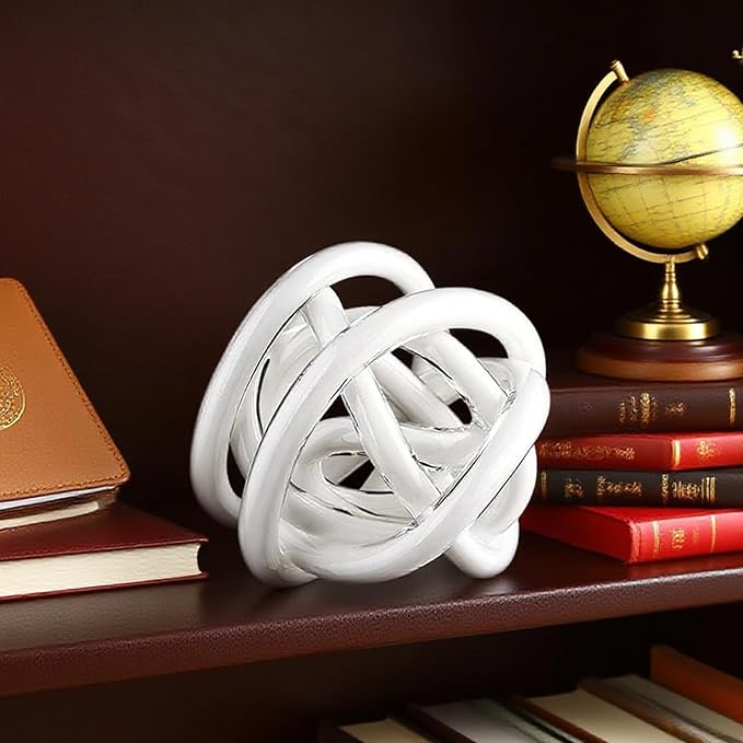 Glass Knot Teal Decor Ball - 5.1 Inch Hand Blown Infinity Sculpture Orbit Home Decor Table Decoration Interio Art